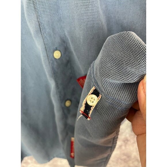 Vintage Guess Shirt Mens L Blue Micro Houndstooth Viscose Button Down Unique 90s - Picture 5 of 15